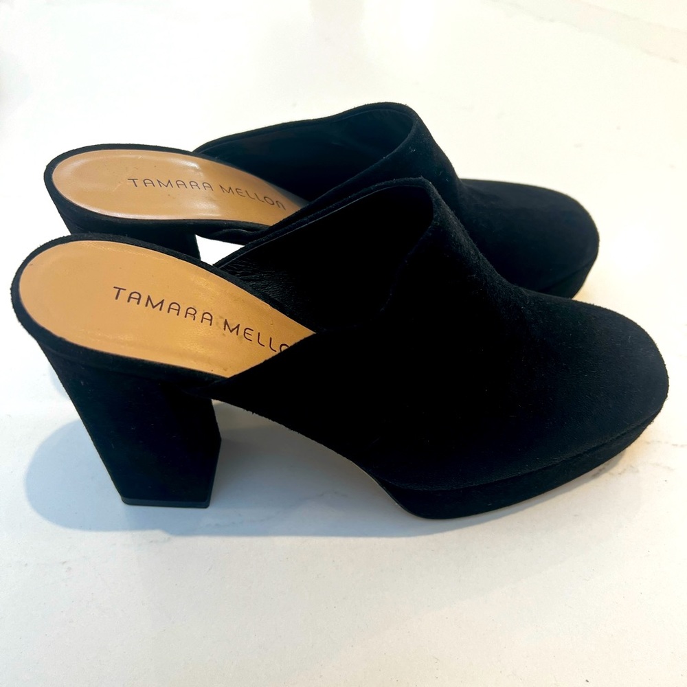 NWT TAMARA MELLON BLACK VELVET MULE PLATFORM SIZE 37 1/2